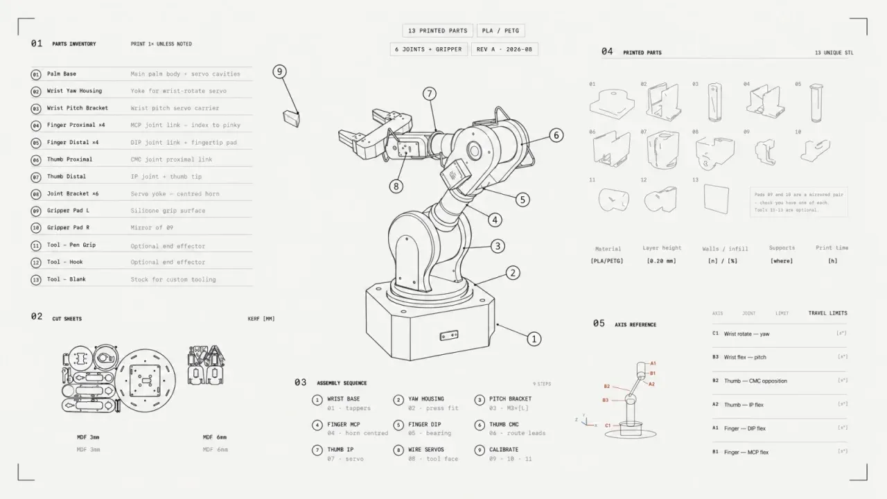The arm’s sketch with its parts numbered.