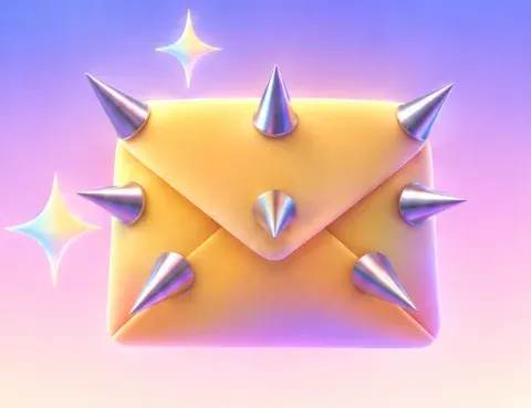A departure: a closed envelope with metal spikes.