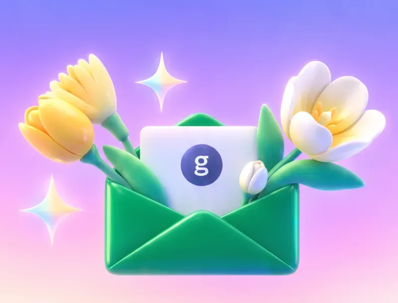 The envelope in green with yellow and white tulips.