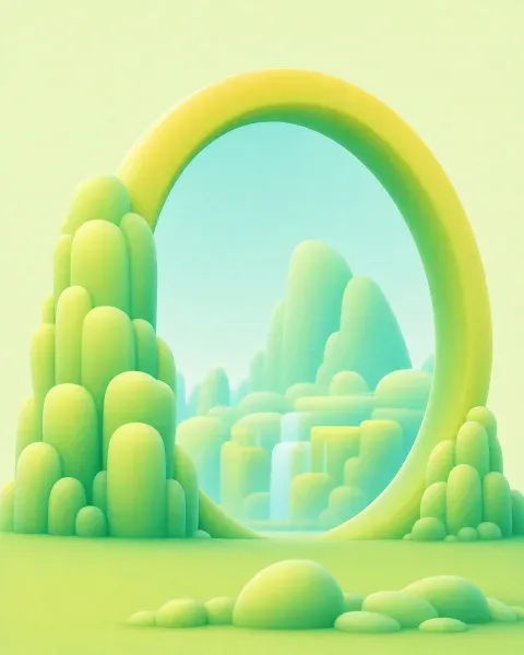 The ring illustration restyled green, rounded green hills and a waterfall inside it.