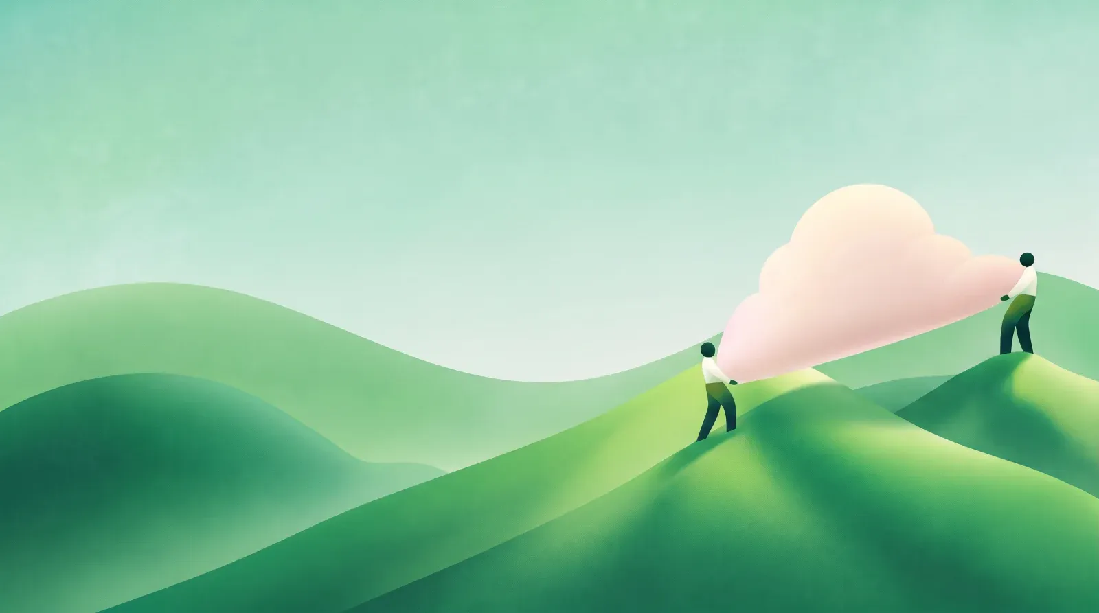 The two figures and the cloud moved to the right, open hills on the left.