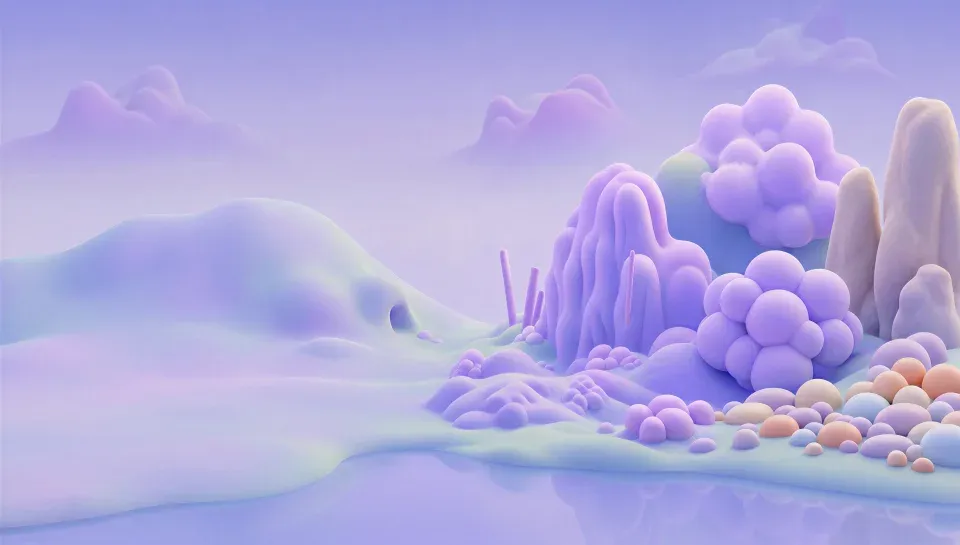 The Detection and Response world: lilac clay shapes by the water.
