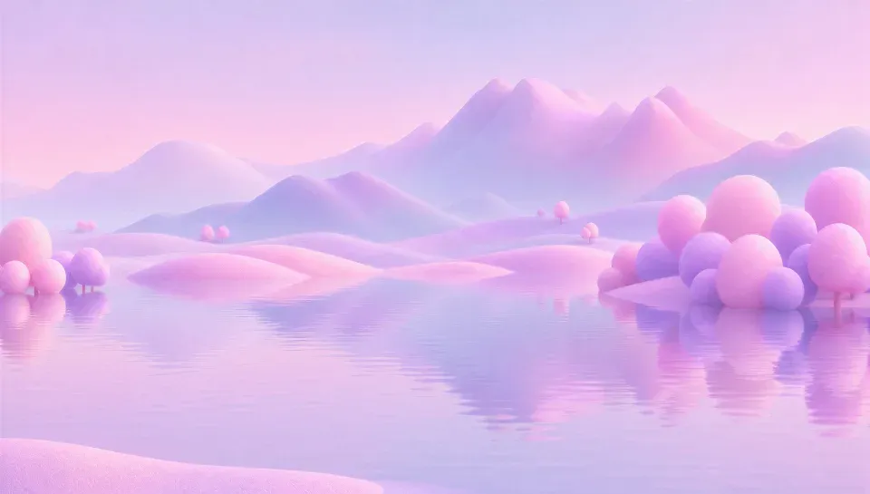 The Governance world: a lilac lake with pink round bushes.