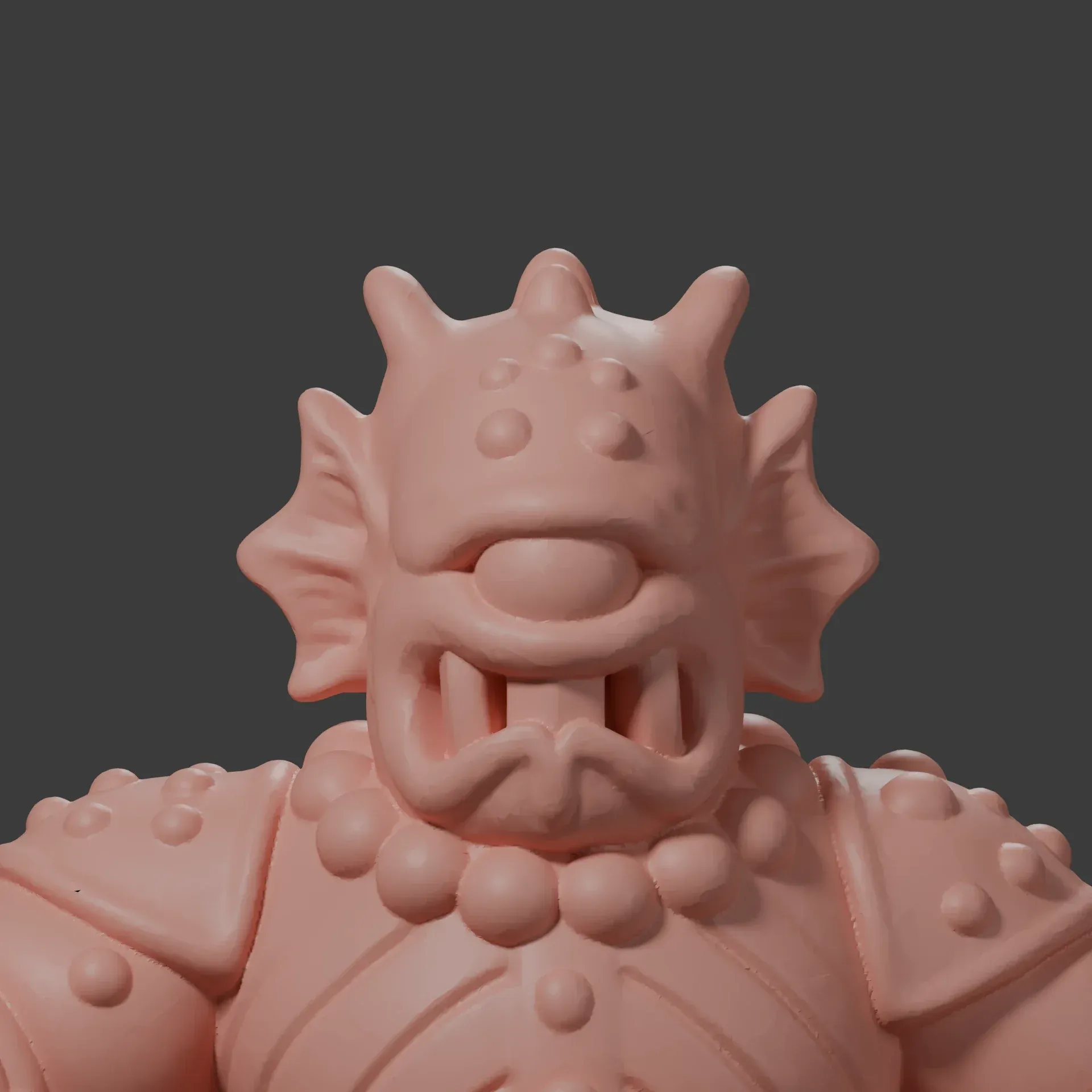 The cyclops's first mesh, face on, its eye a smooth dome and its teeth joined into bars.