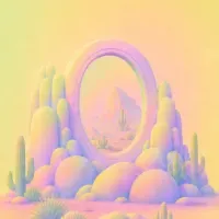 A pink desert portal, the take that became the Controls card.
